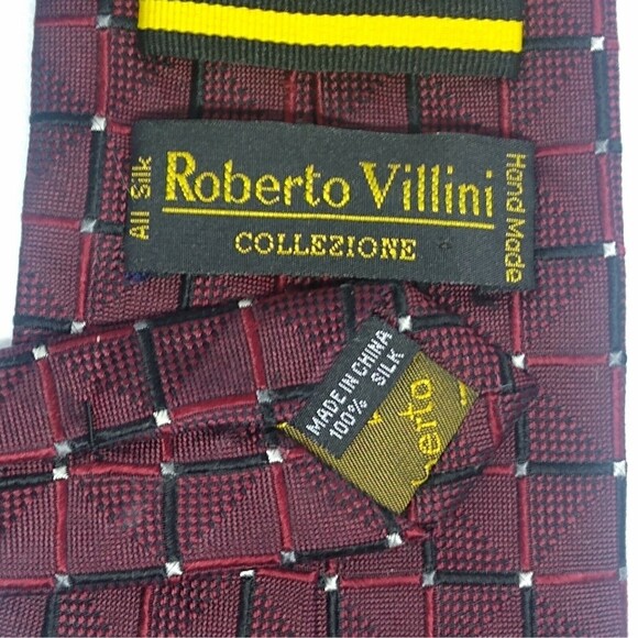 Roberto Villini Collezione Hand Made All Silk Maroon red black white - Picture 4 of 4
